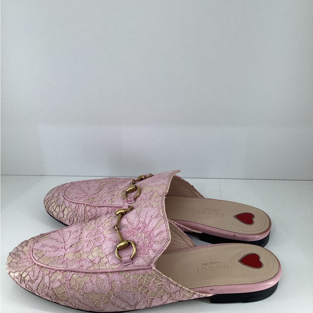 Pre Owned Gucci Mules Sz 39 Pink Lace Overlay Shoe - Picture 3 of 7
